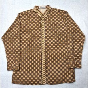 Batik Keris Mens‎ Tan Brown Geometric Long Sleeve Button Down Shirt Size 17